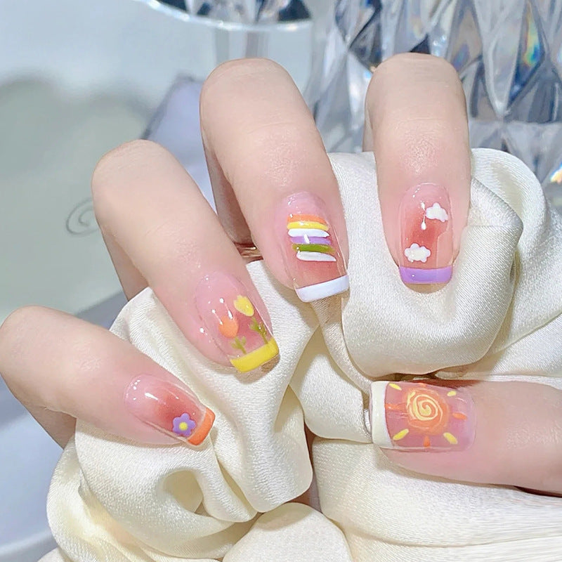 Simple Color-Block Nail Art For A Fairer Look 24-piece Wearable Nail Tips With Gradient Design