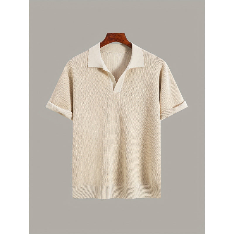 Men's Short-sleeve Knitted Sweater Breathable Waffle