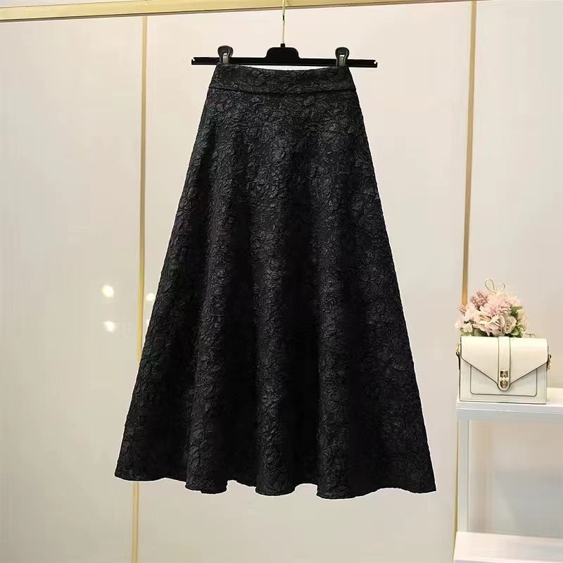 High Waist Hollow-out Floral Large Swing Umbrella Skirt null