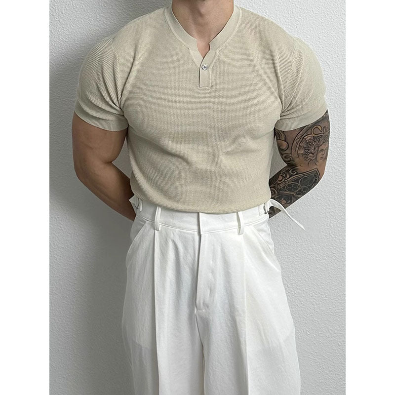 Knitwear Men's Henry Collar Button Slim Fit Business Ice Silk