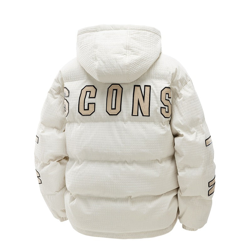 Men's Cotton-padded Coat Hooded Letter-print Winter Leisure Warm Top