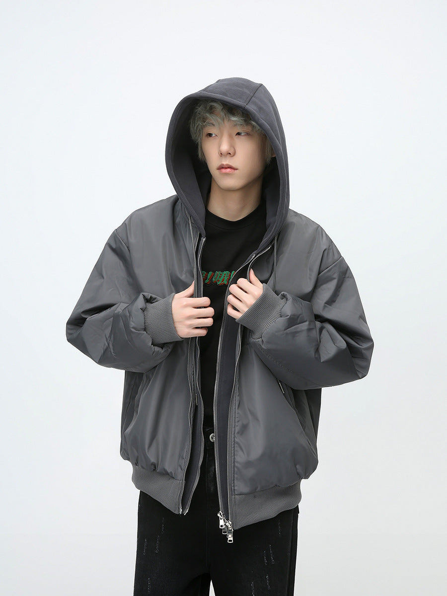 Men's Winter Fake Two-piece Double Zipper Thicken Cotton Clothes Coat Men null