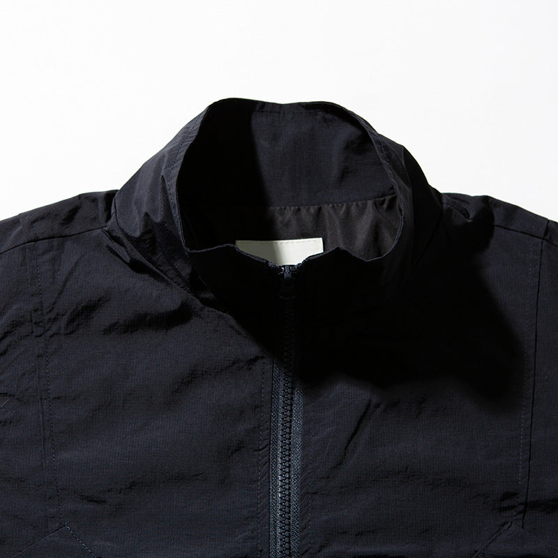 Japanese-style Retro Solid Color Pocket Stand Collar Sleeveless Vest