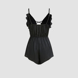 European And American Sexy Style Camisole Homewear Jumpsuit Summer Deep V-neck With Ruffles, Comfortable Top For Women
