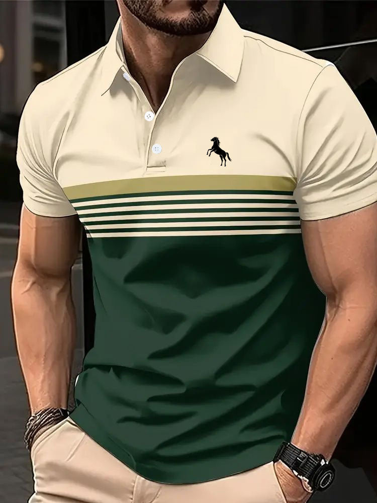 Men's Casual Striped Color Block Design Sports Style Collar Golf Shirt