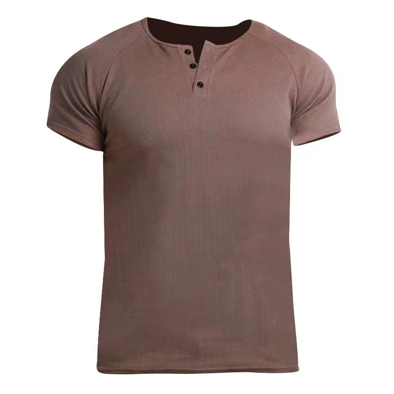 Solid Color Men's Retro Summer Short Sleeve Fitness