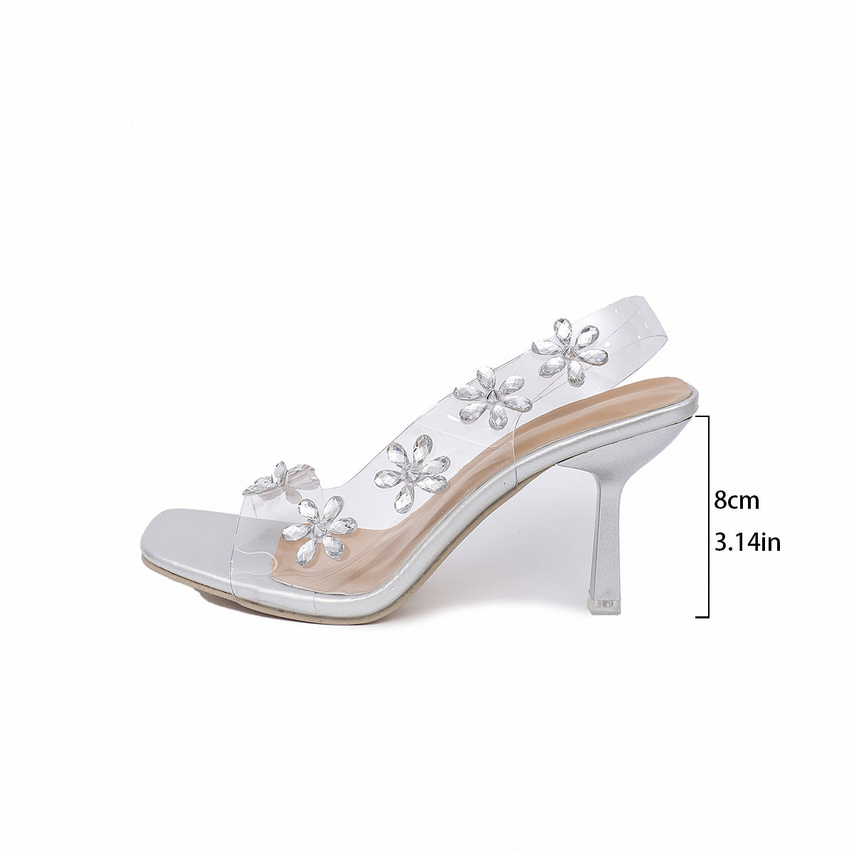 Square Toe Rhinestone Sandals With Transparent Strap Summer High Heels Shoes null