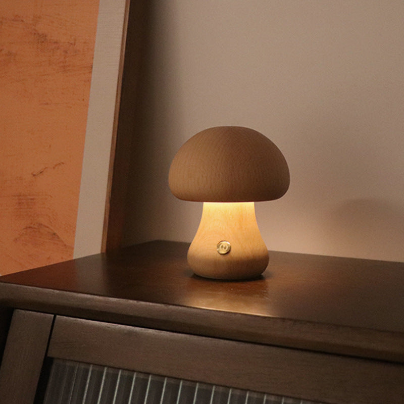 INS Wooden Cute Mushroom LED Night Light With Touch Switch  Bedside Table Lamp For Bedroom Childrens Room Sleeping Night Lamps Home Decor null