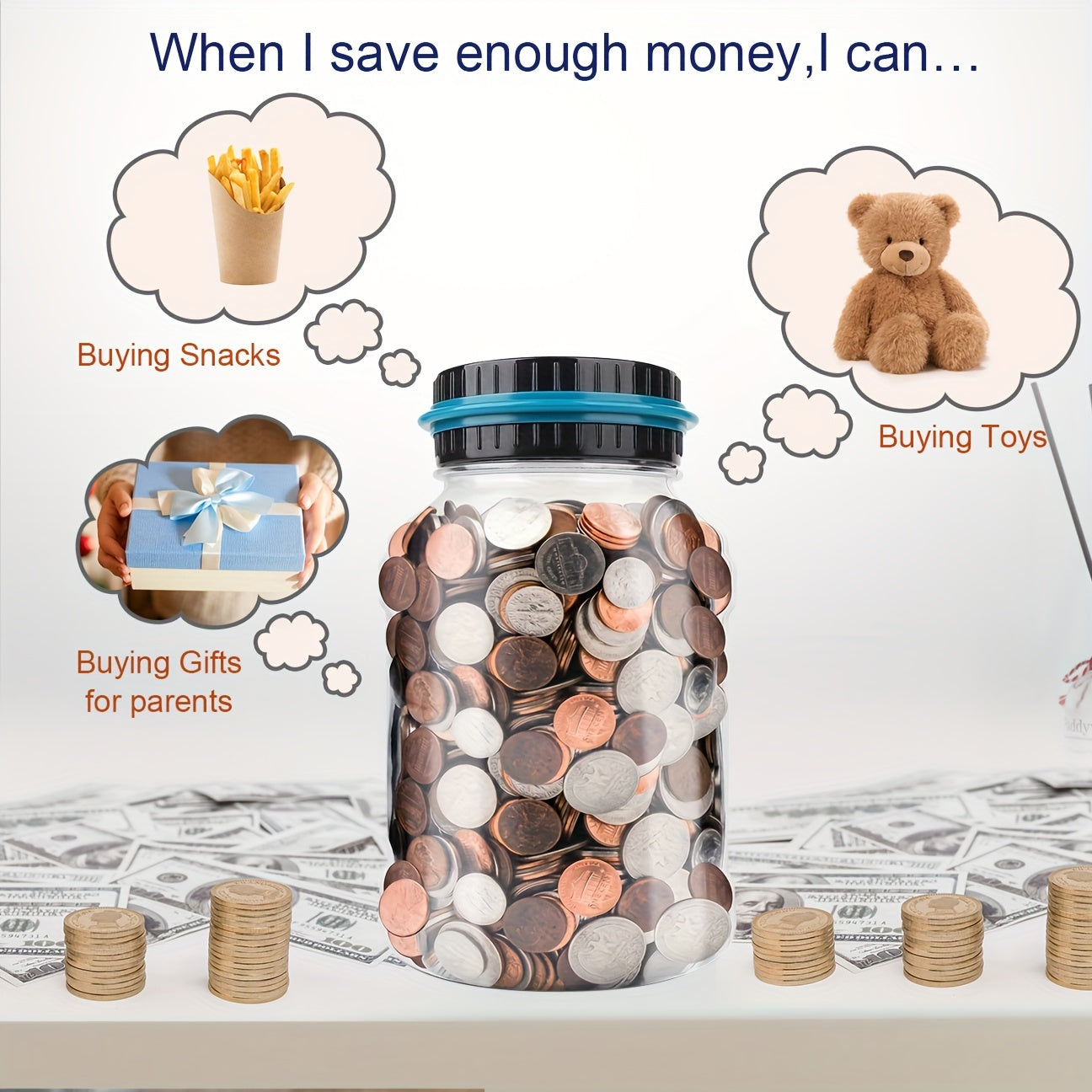 Digital Counting Money Jar, Children's Toys, Penny Bank for Kids, Digital Counting Coin Bank, Money Saving Jar, Holds Over 800 Coins, Powered by 2 AAA Batteries (Not Included), Christmas and Halloween Gifts