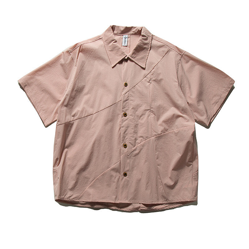 Japanese Style Hidden Zipper Design Pocket Short Sleeve Shirt