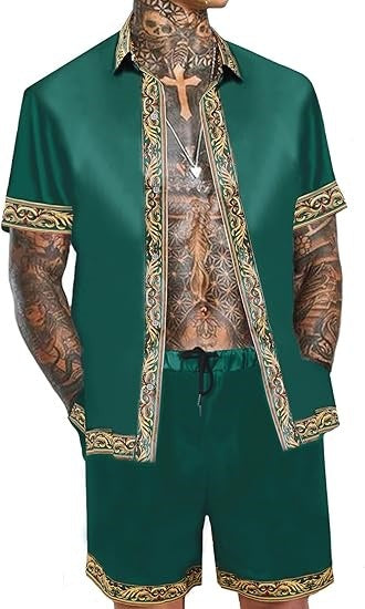 Men's Casual Loose Short Sleeves Shirt Shorts Hawaii Suit