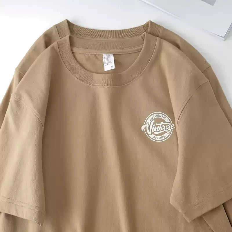 Combed Cotton Short Sleeve In Tan Color T-shirt Loose Letter Print Top