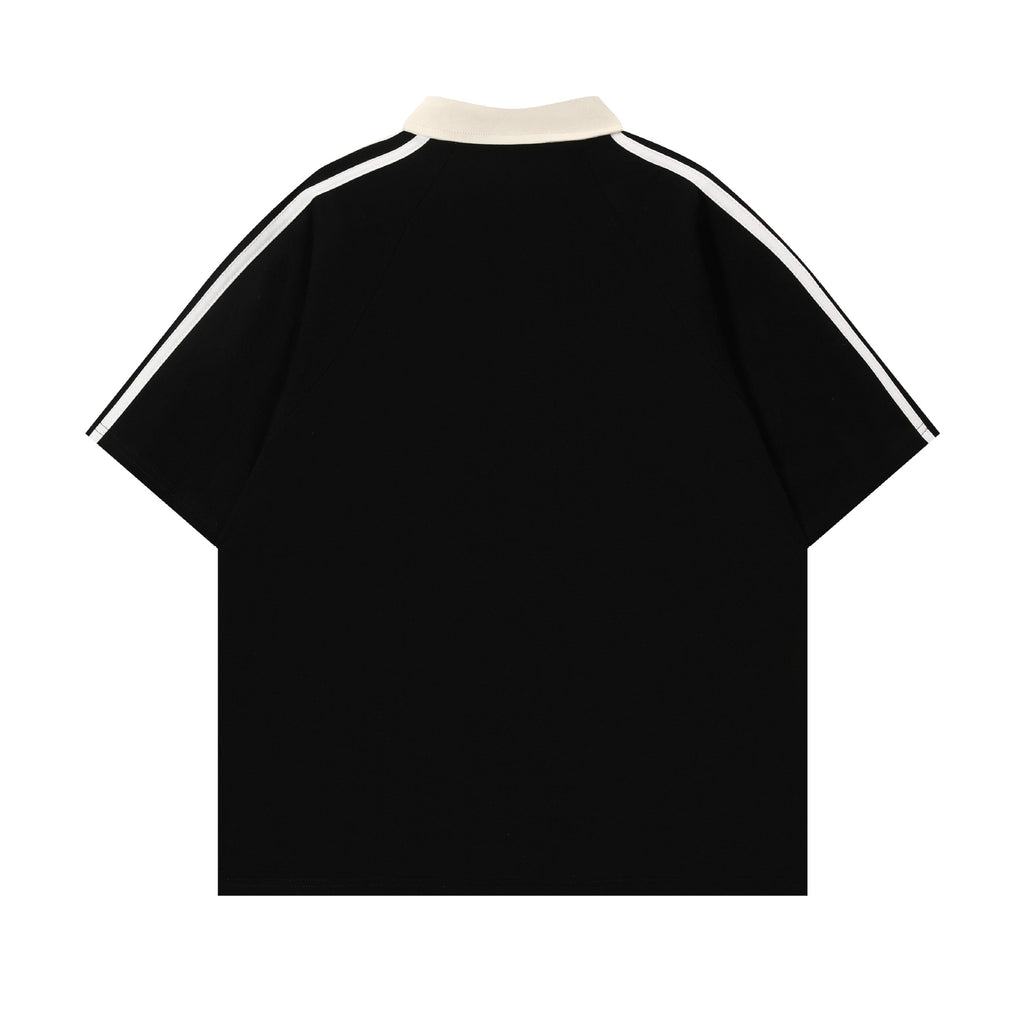 Contrast Color Short-sleeved Cotton Polo Shirt Lapel