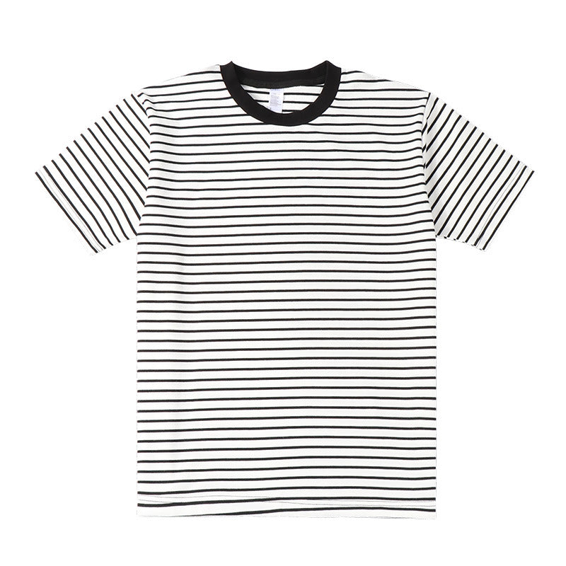 Striped Short Sleeve Simple Men's Versatile T-shirt Loose Top Half Sleeve Slim Striped Navy Skirt