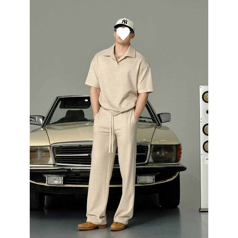 Lapel Short-sleeved T-shirt Men's Casual Top And Trousers Suit