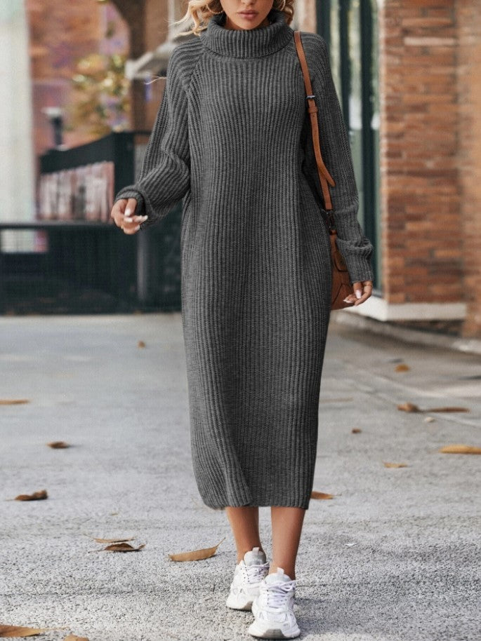 Winter Turtleneck Knitted Sweater Dress Fashion Solid Loose Pullover Long Dresses For Women Clothing null