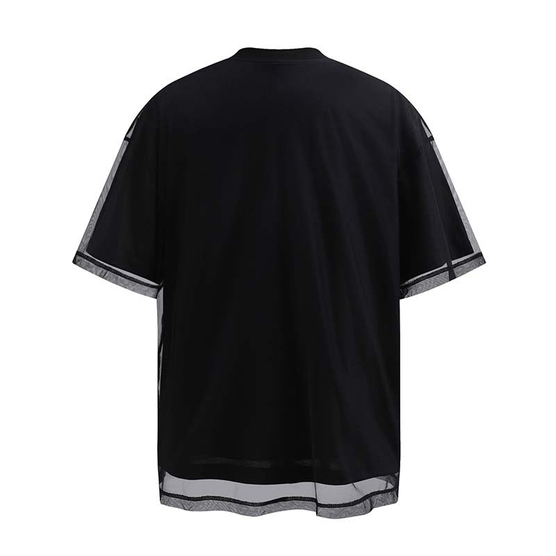 National Fashion American Angel Print Fake Two-piece Double-layer Niche Short-sleeved T-shirt Men