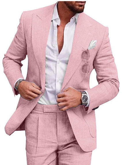 Men's Large Single Row One Button Solid Color Suit Two-piece Set