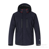 Mens New Thickened Insulated Winter Outdoor Shell Jacket navy hooded waterproof windproof insulated hiking camping jacket front view