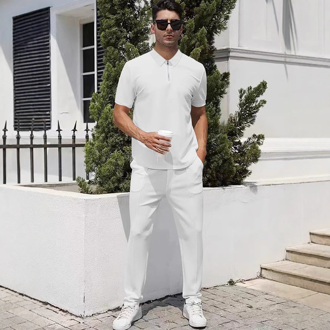 Ensemble léger d'été pantalon zippé sur le devant et haut à manches courtes