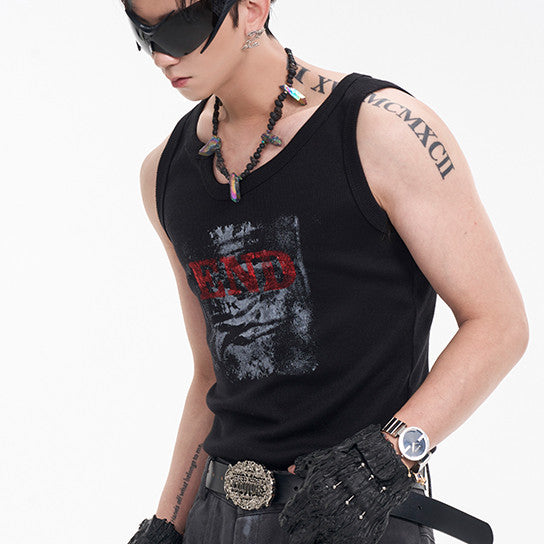 Textured Rowan Elastic Vest Men's Autumn Irregular