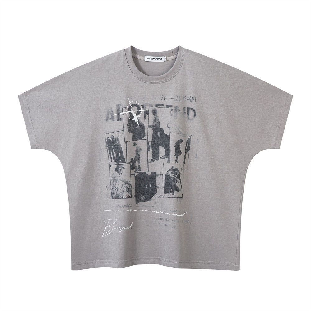 Design Pure Cotton Round Neck Creative Shadow Printed Short Sleeve T-shirt For Men