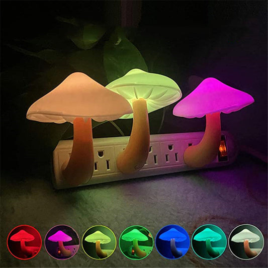 LED Night Light Mushroom Wall Socket Lamp EU US Plug Warm White Light-control Sensor Bedroom Light Home Decoration null