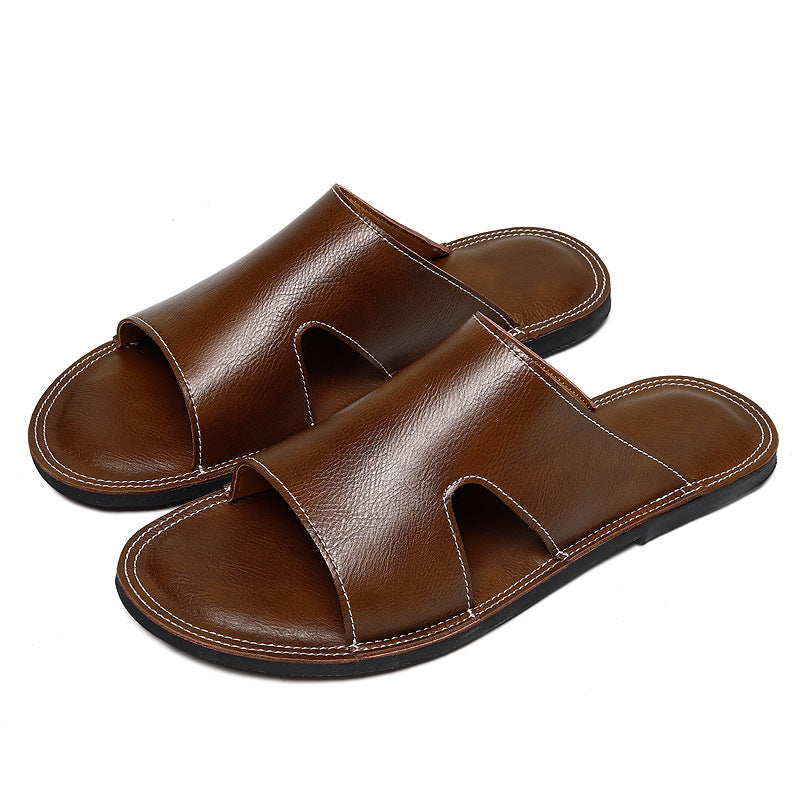 Mens Leather Non-slip Deodorant Slippers