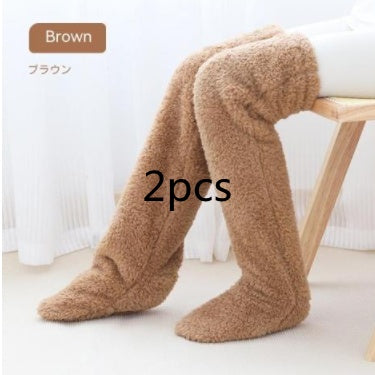 Over Knee High Fuzzy Long Socks Winter Warm Cold Leg Knee Joint Cold-proof Stockings Home Floor Sleeping Socks null