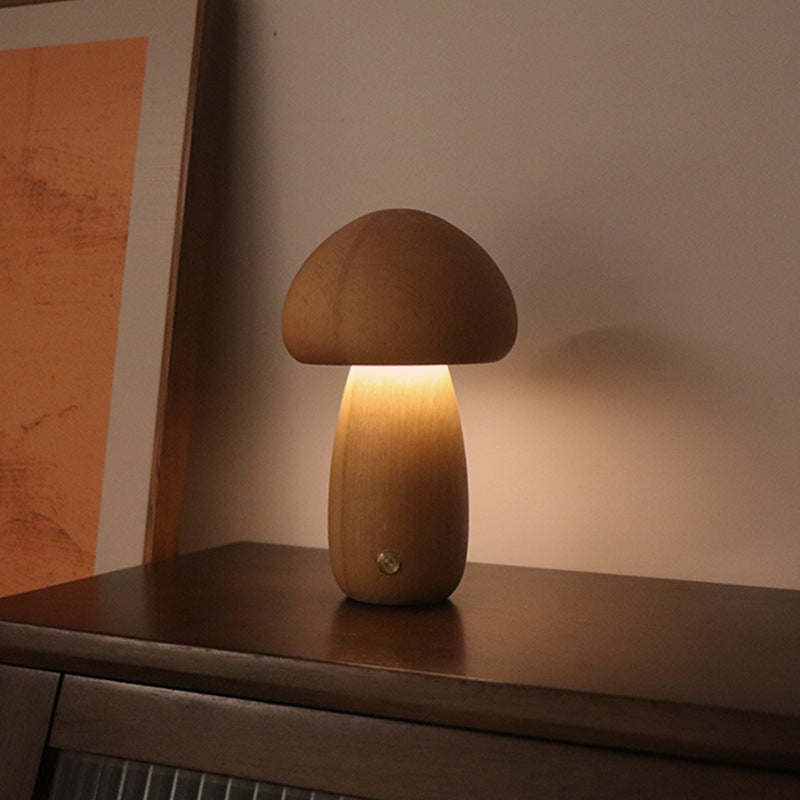 INS Wooden Cute Mushroom LED Night Light With Touch Switch  Bedside Table Lamp For Bedroom Childrens Room Sleeping Night Lamps Home Decor null