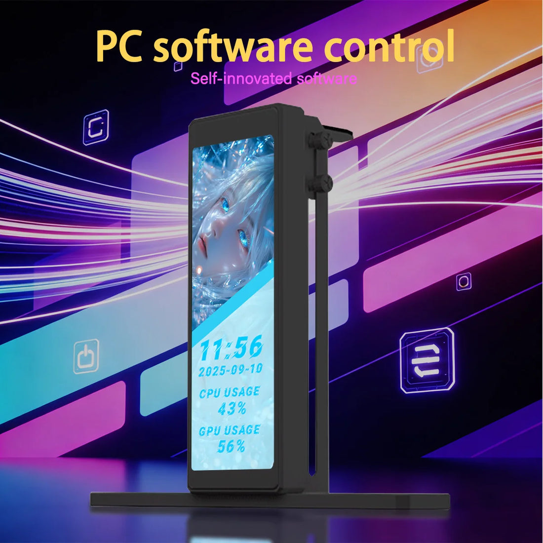 4.58" IPS GPU Secondary Screen, Anti-Sag GPU Bracket with HDMI & USB, PC Temp Monitor, DIY Themes, White Black