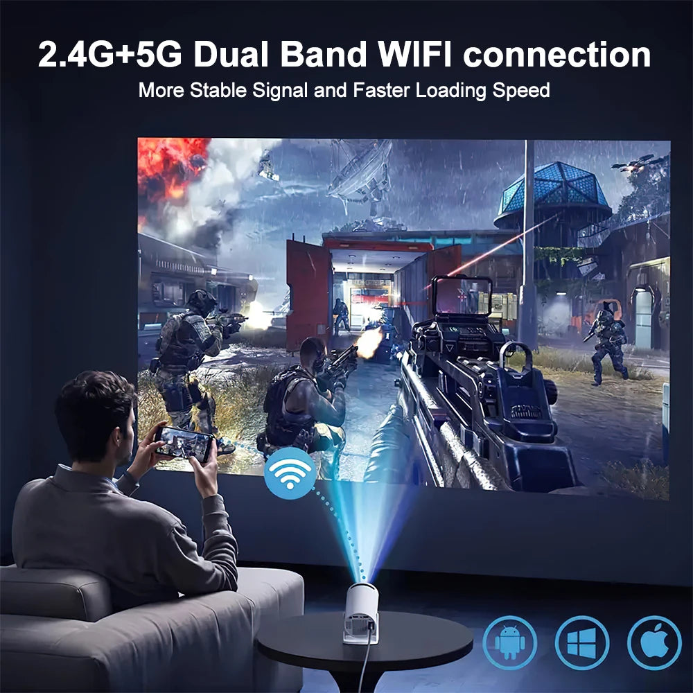 1080P Projector with Speaker Portable Mini Wireless Projetor For Android 11 Dual 200 ANSI Projector Home Movies Cinema Outdoor