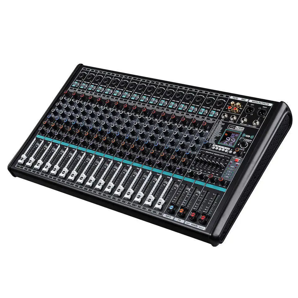 KM-16 16-Channel DSP Professional Audio DJ Mixer USB Console for Studio Equipment Sound Recording with Metal Material Speakers