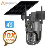18000mAh Solar Panel 4G Outdoor Security Camera 3MP*3 Lens 10X Zoom Two-Way Audio Cloud Storage 8W CMOS Sensor Wide Night Vision