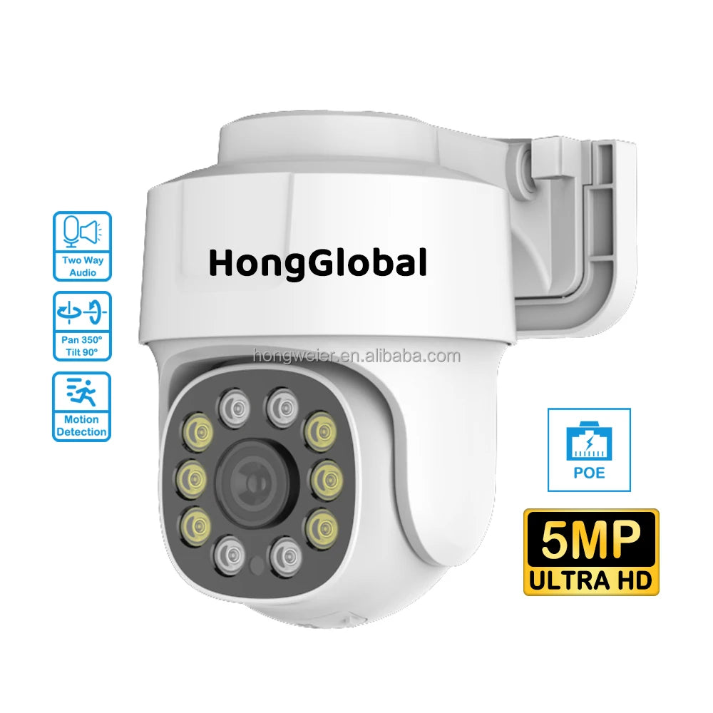 HongGlobal 5MP Monitor Indoor Smart Video POE IP PTZ Camera POE 360 Degree Wireless Surveil CCTV Network Home Security Camera