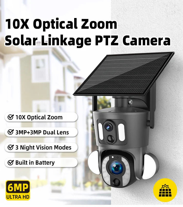 6MP Ubox 4G Dual Lens 10X Optical Zoom Solar Low Powered Cctv Camera Home Security Surveillance& Ip Cameras Connected to Mobile