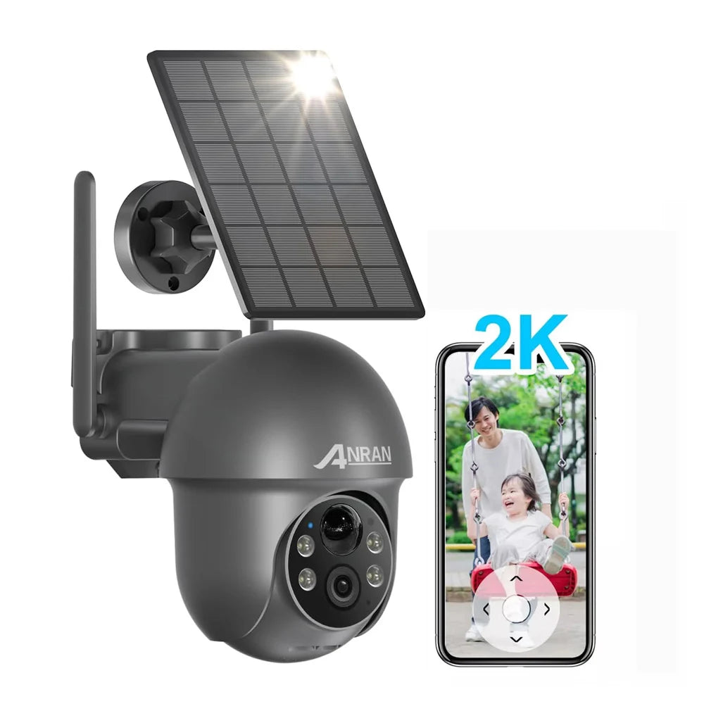 ANRAN 2K Wireless Solar Camera Outdoor,Home Security Camera WiFi,PTZ 360° View,PIR Human Detection,IP65 Waterproof,2 Way Audio