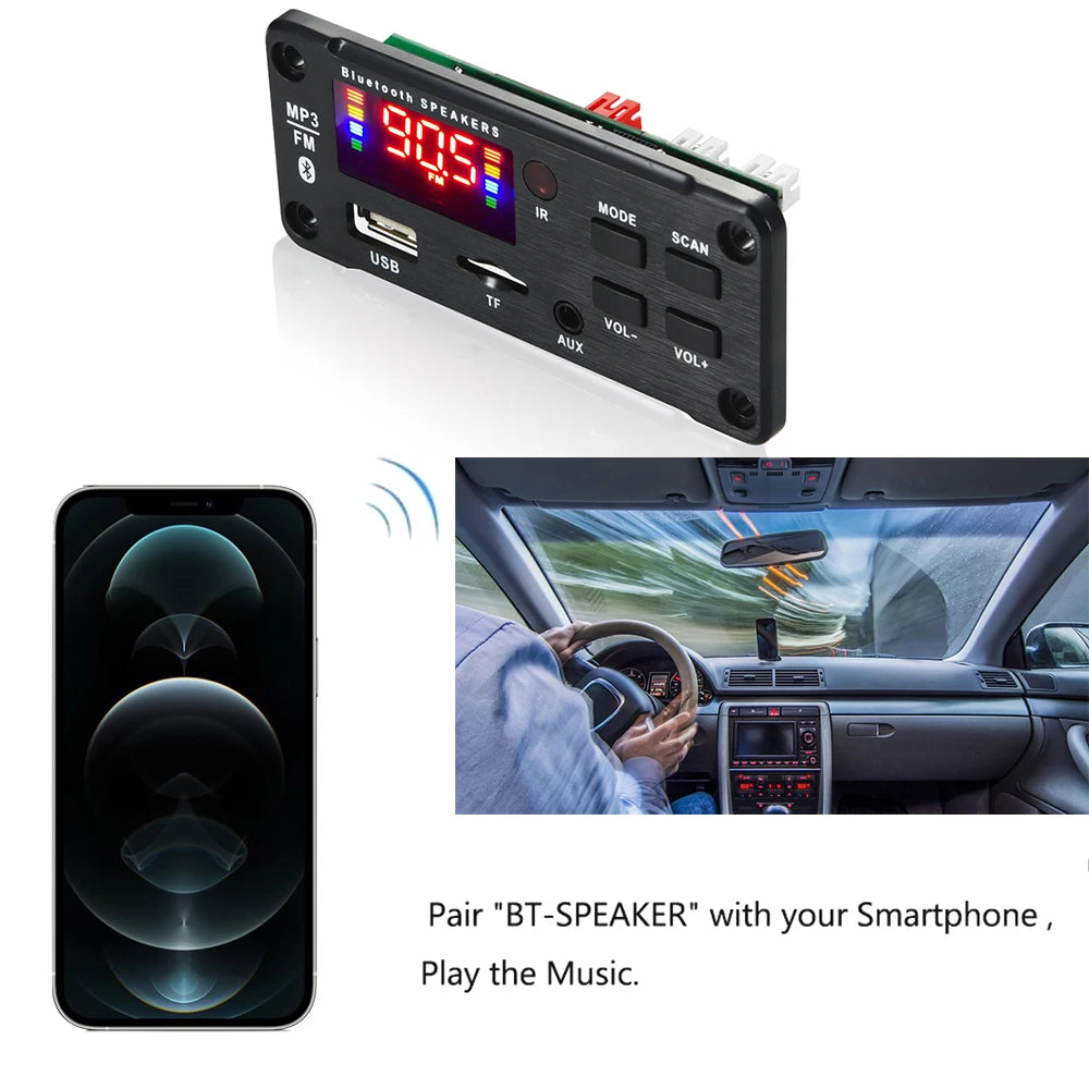 12V MP3 WMA Decoder Board 50W 2*25W Wireless Bluetooth 5.0  Amplifier Car Audio USB TF FM Radio Module MP3 Player