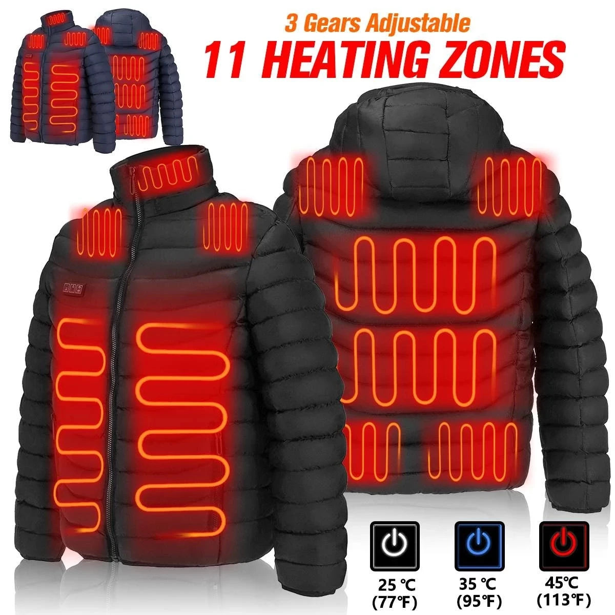 11 Heating Areas Heated Jacket Men Women's Winter Outdoor Camping Sportswear Heated Coat Graphene Heat Coat USB Heating Jackete