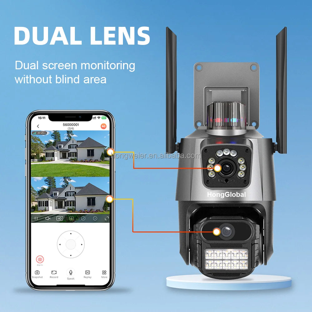 HongGlobal 8MP 360 Smart PTZ IP Surveillance Camera V380 Pro Dual Lens Video 4K WiFi Wireless Network Home Security CCTV Camera