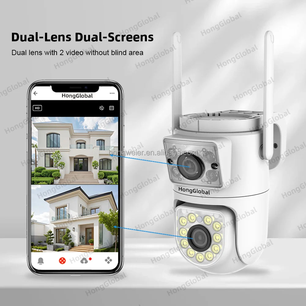 HongGlobal 8MP Smart 360 Degree PTZ IP Camera Tuya Dual Lens 4K 2.4G 5G WiFi Home Security Wireless Network CCTV Surveil Camera