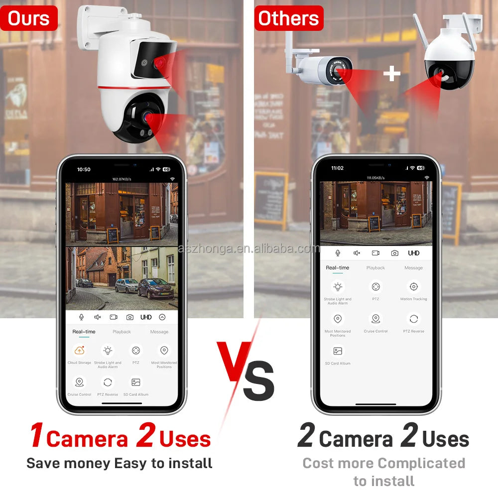 Smart Home Security System IP Security Wireless Wifi CCTV 4MP Camera Dual Lens Screen Display Flash Lights Mini Network Camera