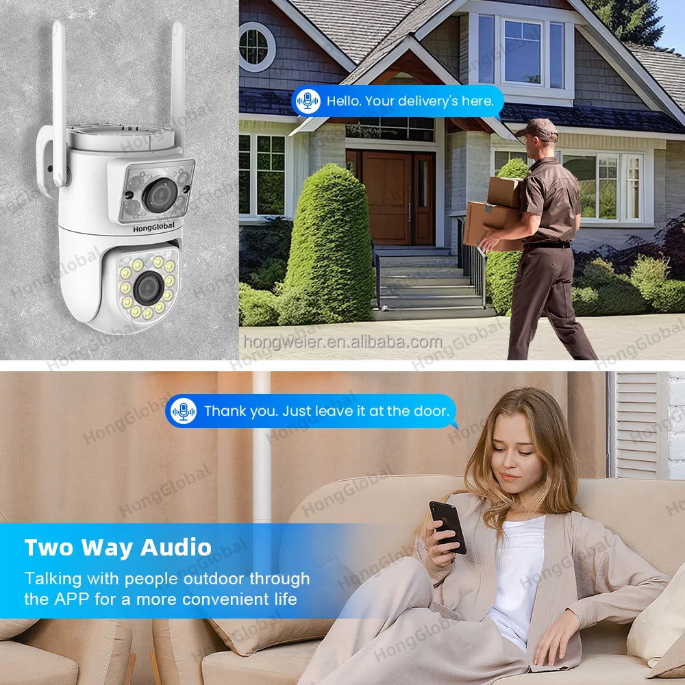 HongGlobal 8MP Smart 360 Degree PTZ IP Camera Tuya Dual Lens 4K 2.4G 5G WiFi Home Security Wireless Network CCTV Surveil Camera