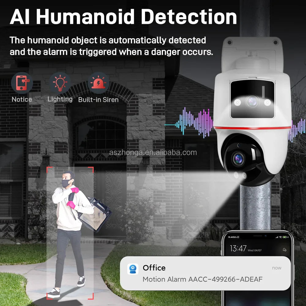 Smart Home Security System IP Security Wireless Wifi CCTV 4MP Camera Dual Lens Screen Display Flash Lights Mini Network Camera