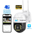 HongGlobal 5MP 4G LTE Video Outdoor 360 Degree Surveil Smart PTZ CCTV Camera V380 Pro 4G Sim Card Wireless Home Security Camera