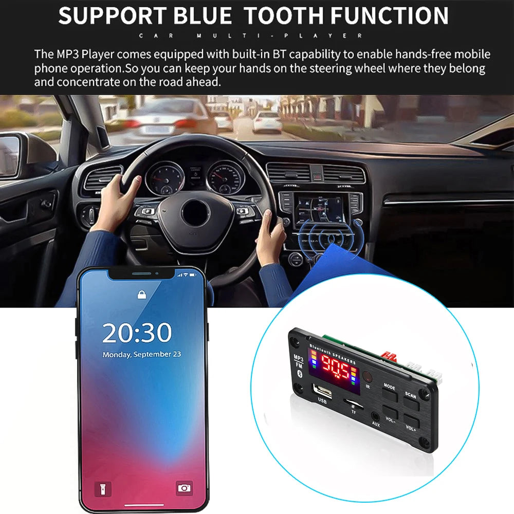 12V MP3 WMA Decoder Board 50W 2*25W Wireless Bluetooth 5.0  Amplifier Car Audio USB TF FM Radio Module MP3 Player