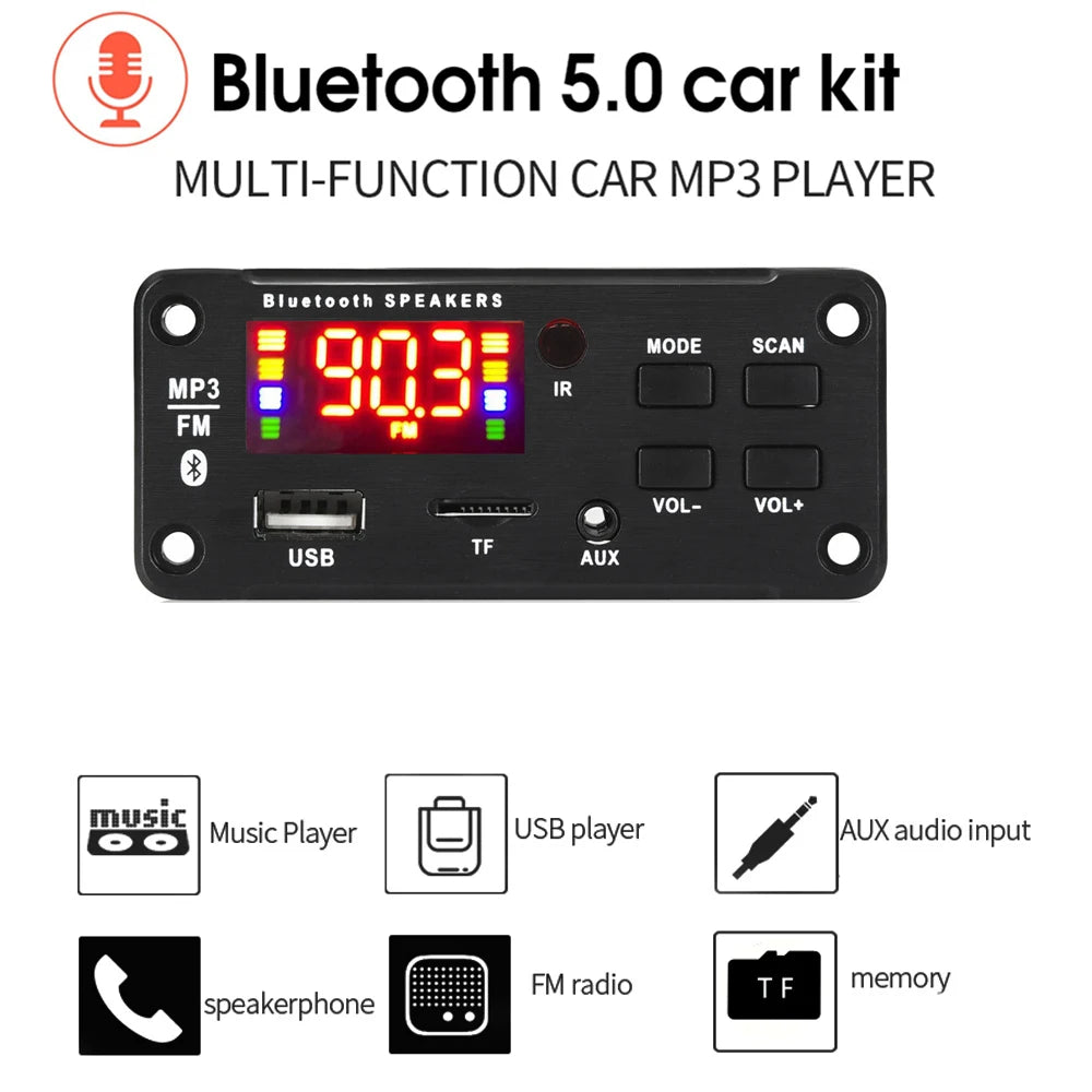 12V MP3 WMA Decoder Board 50W 2*25W Wireless Bluetooth 5.0  Amplifier Car Audio USB TF FM Radio Module MP3 Player