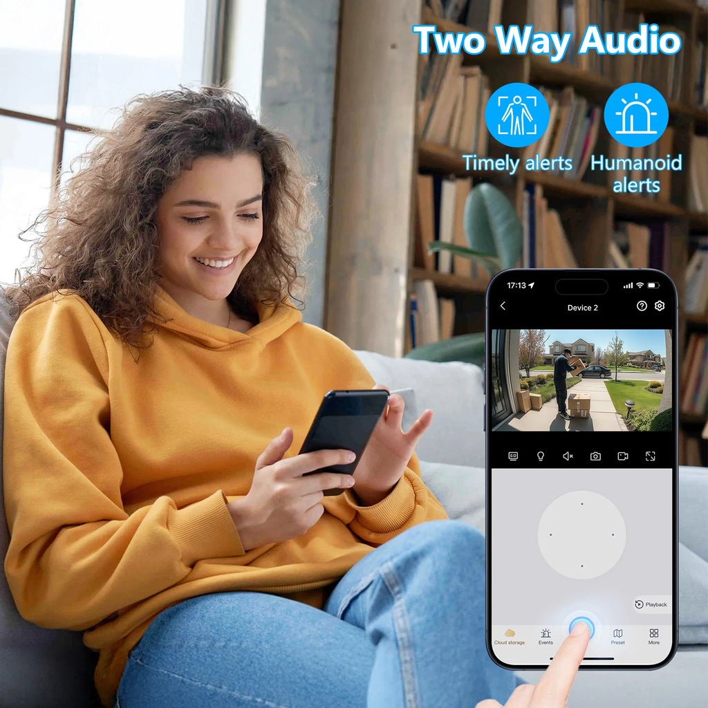 WESECUU Smart WiFi 3MP Battery Solar Color Night Vision Two Way Talk PIR Motion Detection Siren Home Security Camera