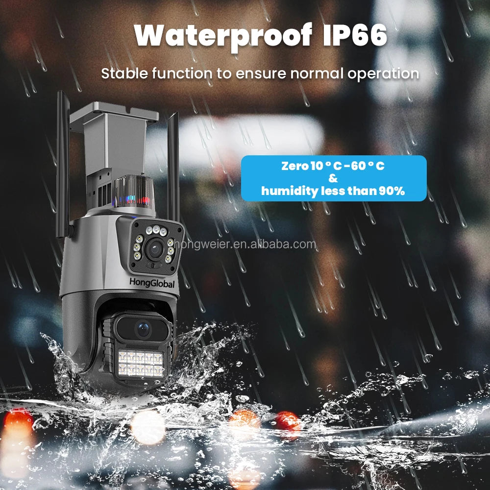 HongGlobal 8MP HD Video Smart Outdoor PTZ Camera ICSee Dual Lens 4K Monitor Wireless WiFi Home Security CCTV Surveillance Camera