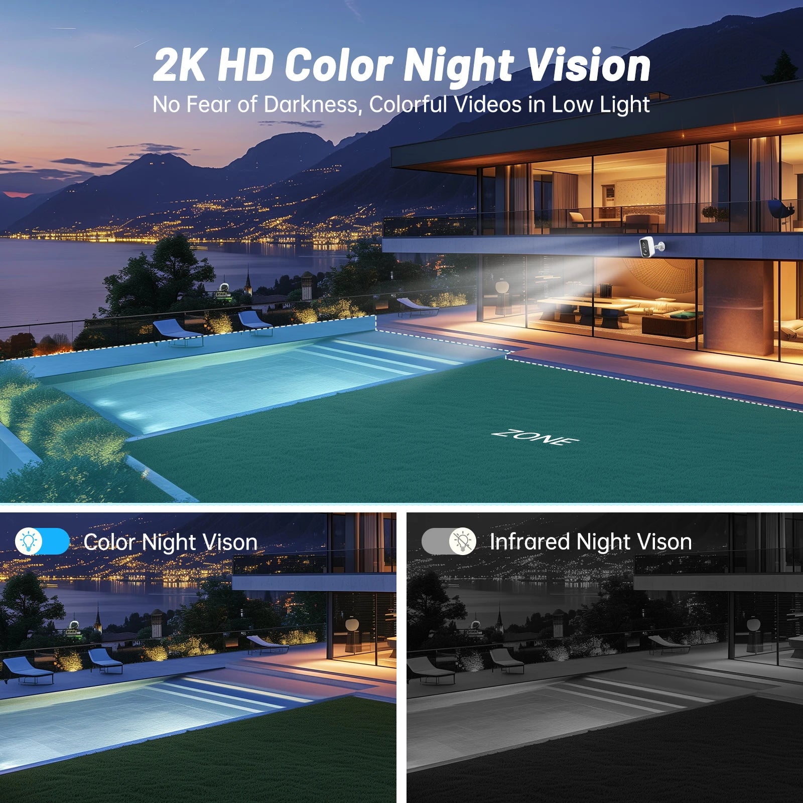 WESECUU 3MP Outdoor Wifi Low Power Battery Camera HD Lens PIR Detection Two-way Audio Smart Home Security Cameras